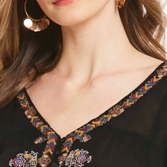 Free People Arianna Tunic Top Black Babydoll Embroidered Boho XS Gauzy Festival - Picture 13 of 16